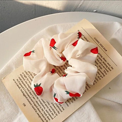 Dây cột tóc vải họa tiết dâu 