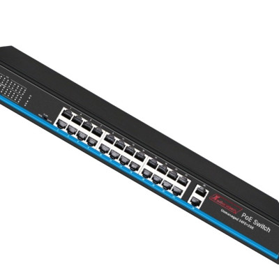 Bộ chuyển mạch 26 port unmanaged Ethernet switch, 24 port Fast Ethernet PoE, 2 SFP, 300W power supply - Xmethod Network - Hàng chính hãng 