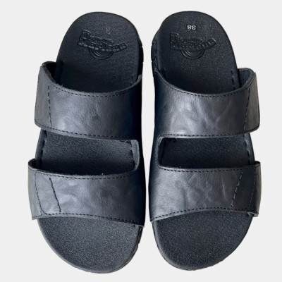 Dép da Nam quai ngang đế cao 3.5cm Trường Hải may viền da bò thật Màu đen QN155