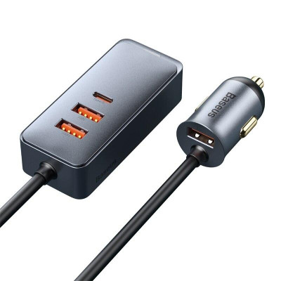 Tẩu sạc ô tô nối dài, mở rộng, sạc nhanh công suất cao Baseus 120w 3 cổng U+U+C- Hàng chính hãng.