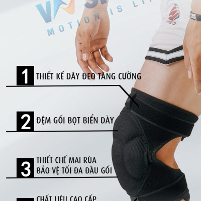 Băng Đệm Đầu Gối VNSPORT - VN026, Băng Đệm Gối Cho Thủ Môn, Bóng Rổ, Bóng Chuyền, Đá Banh, Leo Núi...Băng Có Thiết Kế Dán Tùy Chỉnh Vòng Gối Kết Hợp Dây Siết Tăng Cường Tạo Độ Chắc Chắn (1 Đôi)