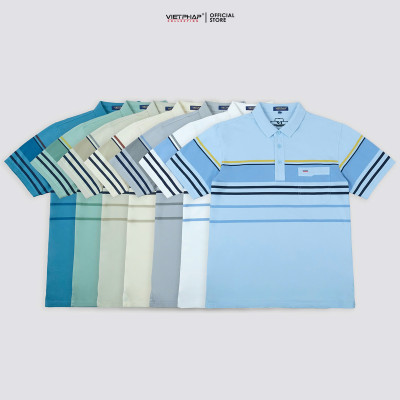 Áo Polo Nam VIỆT PHÁP Form Luxury -  Thun Cây Dù Sọc Túi, lịch lãm, sang trọng 22814