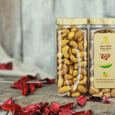 Combo Hạt Điều Rang Muối Vỏ Lụa Hải Long (250g) + Hạt Điều Rang Muối Tách Vỏ Lụa Hải Long (250g)