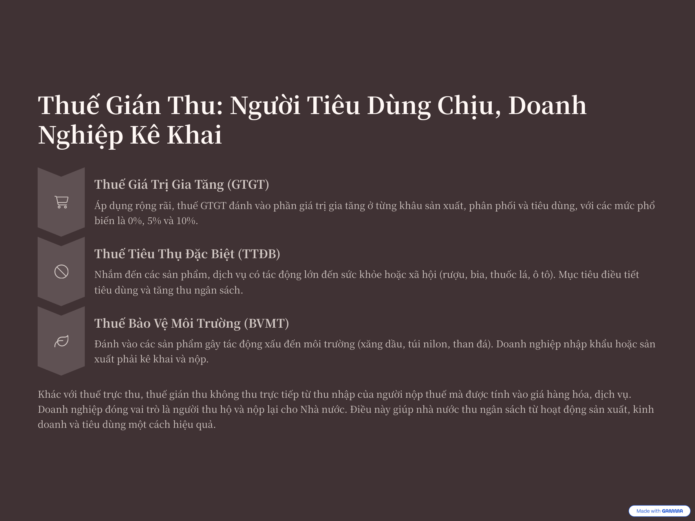 2. Thuế gián thu: người tiêu dùng chịu nhưng doanh nghiệp kê khai