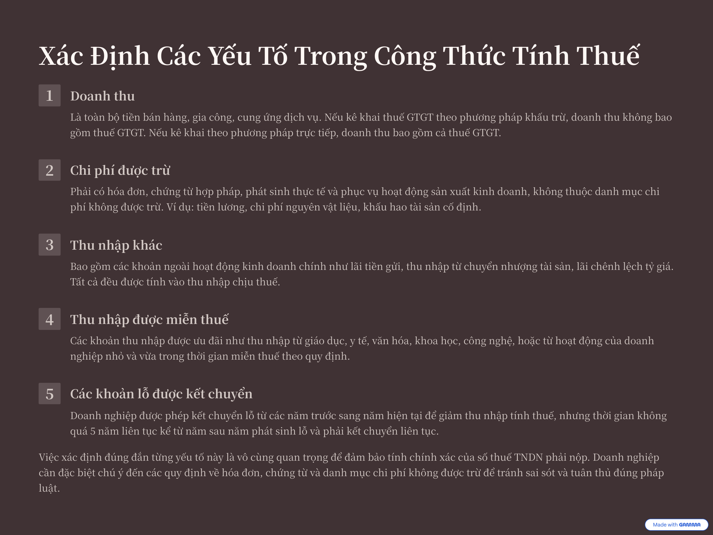 2. Xác định các yếu tố trong công thức