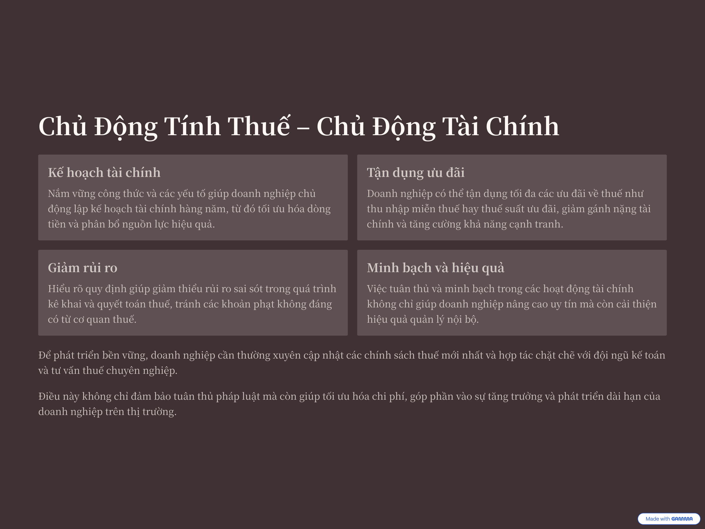 4. Kết Luận: Chủ Động Tính Thuế – Chủ Động Tài Chính