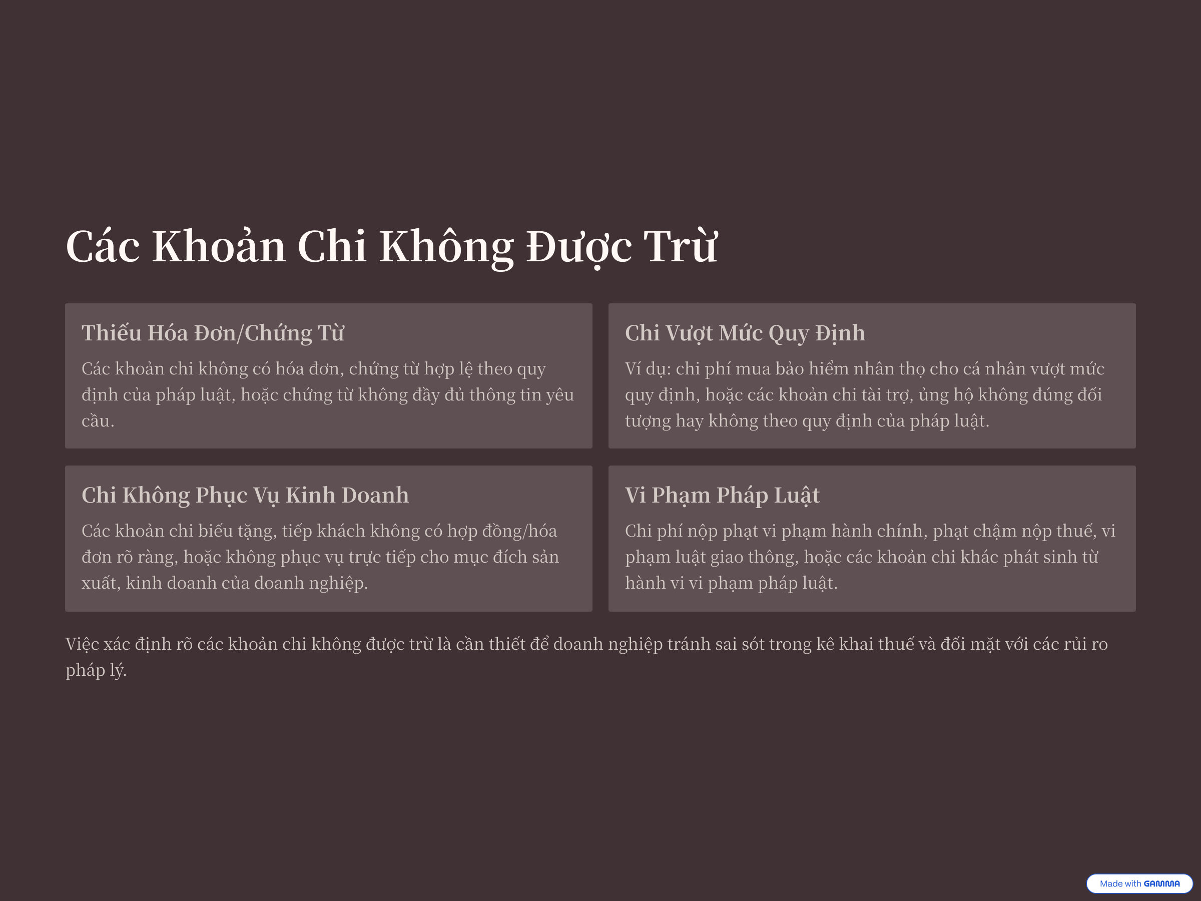 3. Các khoản chi không được trừ