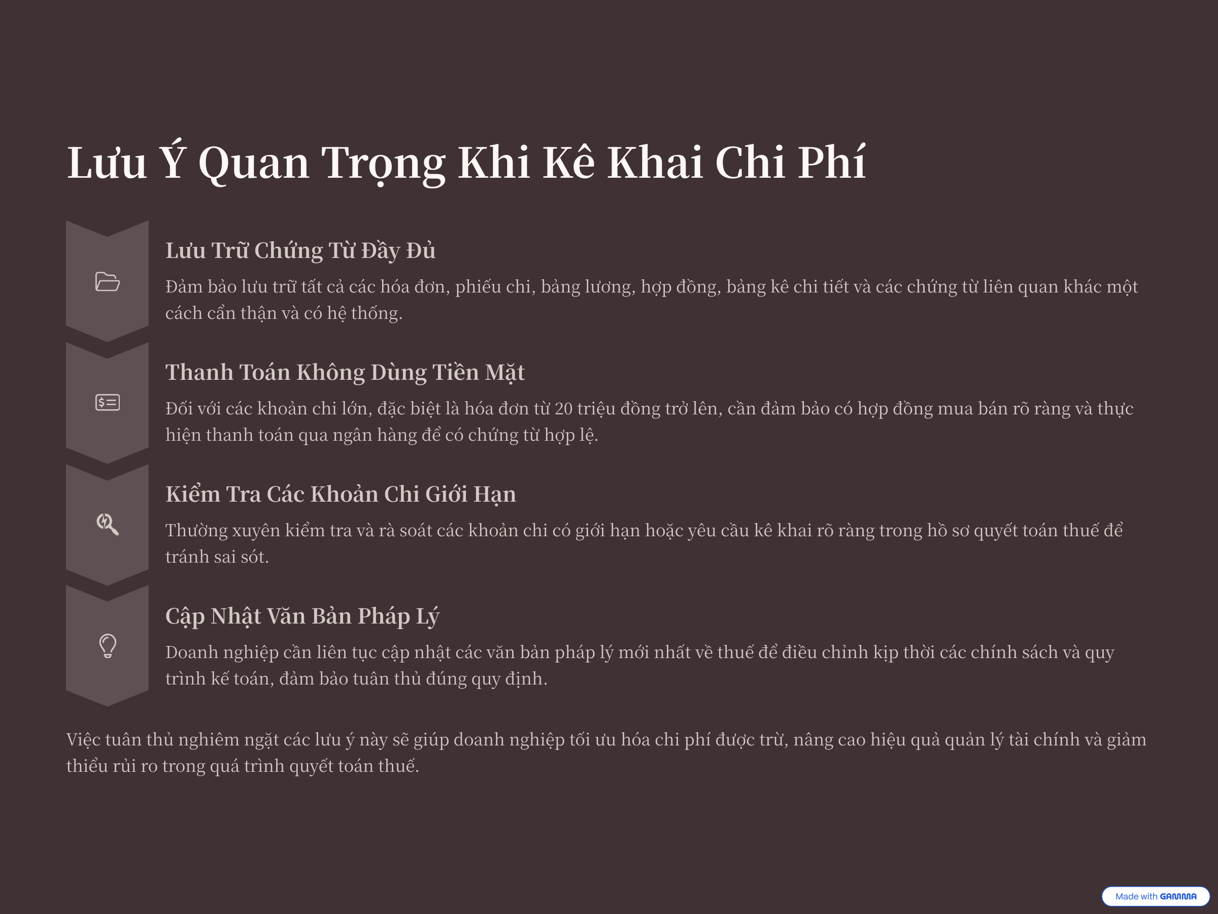 4. Lưu ý khi kê khai chi phí