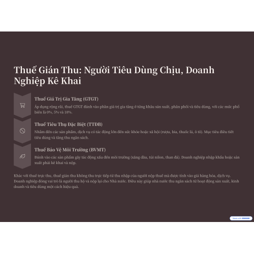 2. Thuế gián thu: người tiêu dùng chịu nhưng doanh nghiệp kê khai