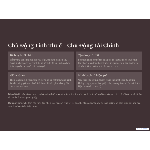 4. Kết Luận: Chủ Động Tính Thuế – Chủ Động Tài Chính