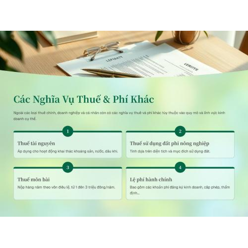 3. Các loại thuế, phí khác: nghĩa vụ bổ sung trong quá trình hoạt động