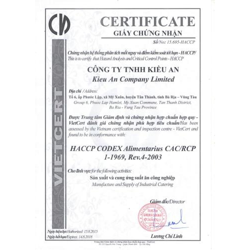 Giấy chứng nhận HACCP