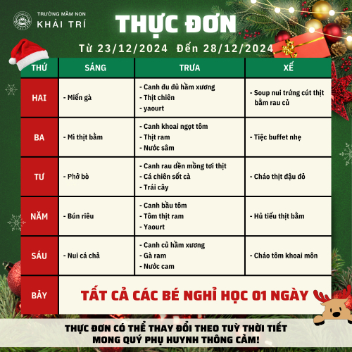 Thực Đơn Tuần Mới (Từ 23/12/2024 - 28/12/2024)