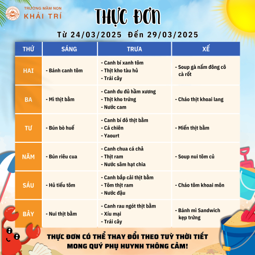 Thực Đơn Tuần Mới (Từ 24/03/2025 - 29/03/2025)