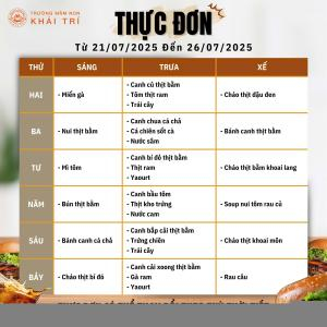 Thực Đơn Tuần Mới (Từ 21/07/2025 - 26/07/2025)