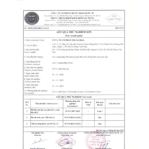 Kết quả thử nghiệm sản phẩm hợp quy