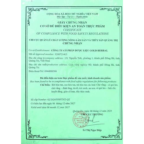 3. Giấy chứng nhận cơ sở đủ điều kiện an toàn thực phẩm