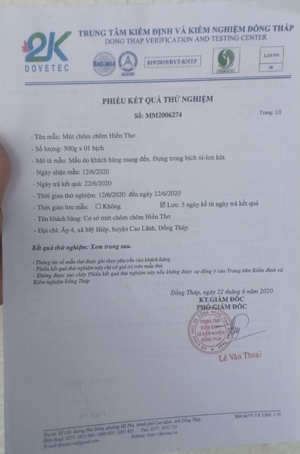 E77c991957H61aB Phiếu xét nghiệm Mứt chôm chôm