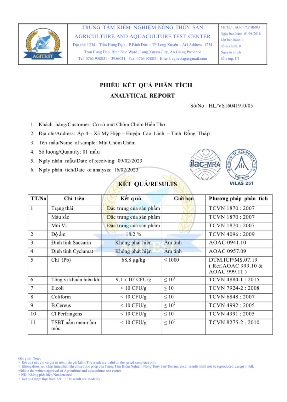 E77c991957H61aB Phiếu phân tích Mứt chôm chôm